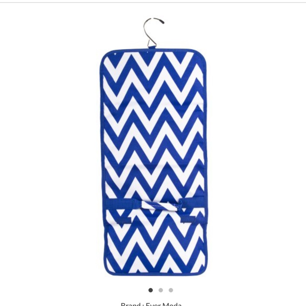 Ever Moda Royal Blue Chevron Hanging Cosmetic Bag